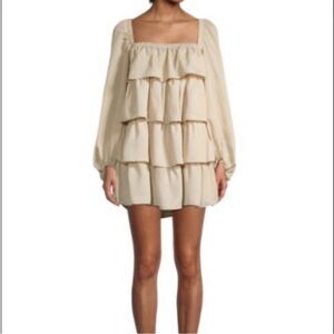 WeWoreWhat Tiered Mini Dress Chiffon Crème Brulee XL